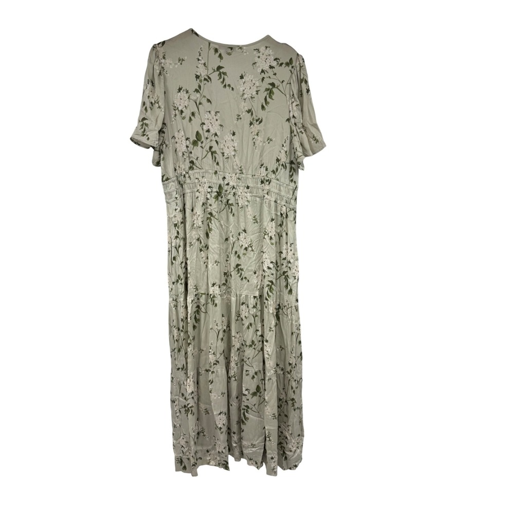 Quince Washable Silk Floral V-Neck Smocked Waist Tiered Midi Dress Green XL - Picture 6 of 7